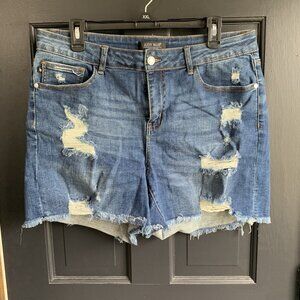 Judy Blue Shorts Womens X-Large Blue Denim Distressed Raw Hem Frayed Stretch
